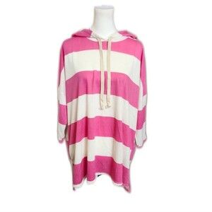 Honeyme Curvy NWOT hot pink & cream stripe hoodie hooded sweatshirt XL